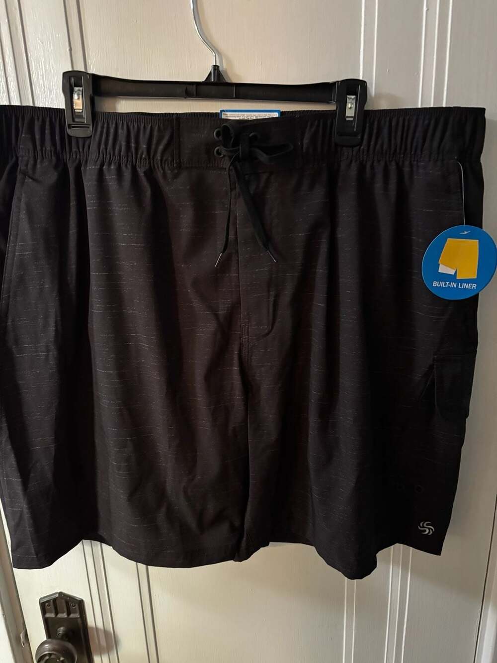 Sōl Borne Men's Cargo Utility Swim Shorts with Built-in Liner, Black, Size XXL